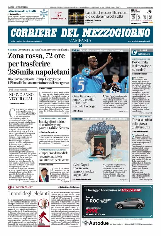 Prima-pagina-corriere del mezzogiorno-del-2024-09-03